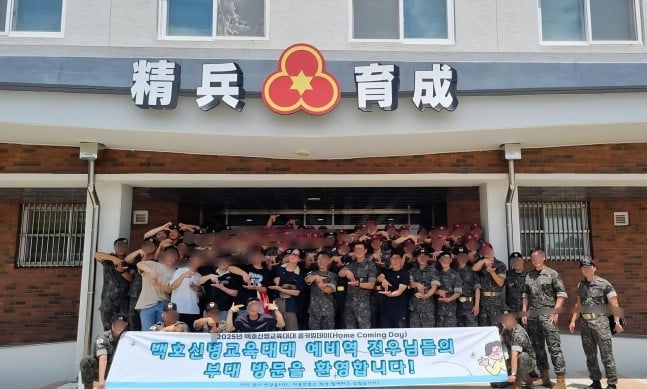 Group photo from the 2025 Homecoming Day, showing J-Hope alongside fellow reservists