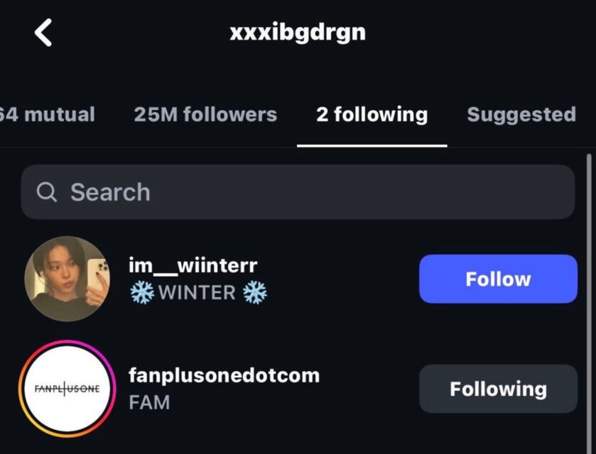 G-Dragon following Winter fan account