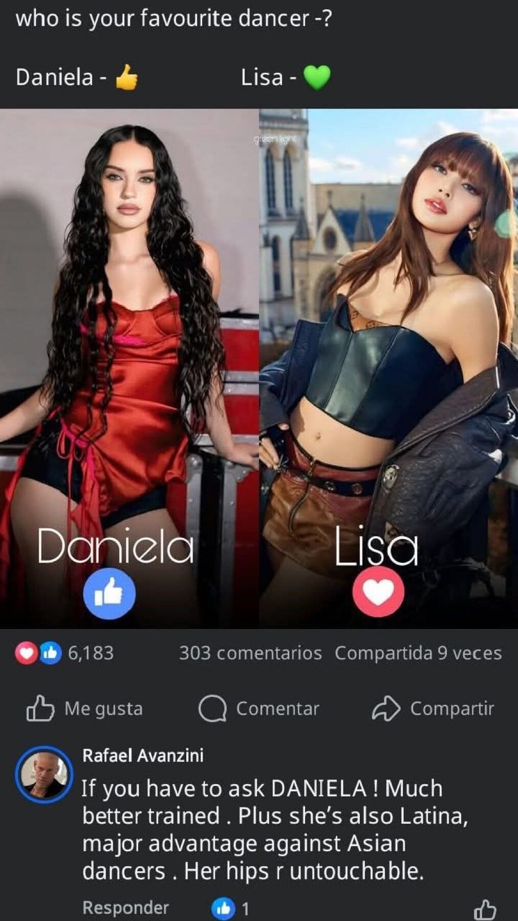 Screenshot of Daniela's father's comment