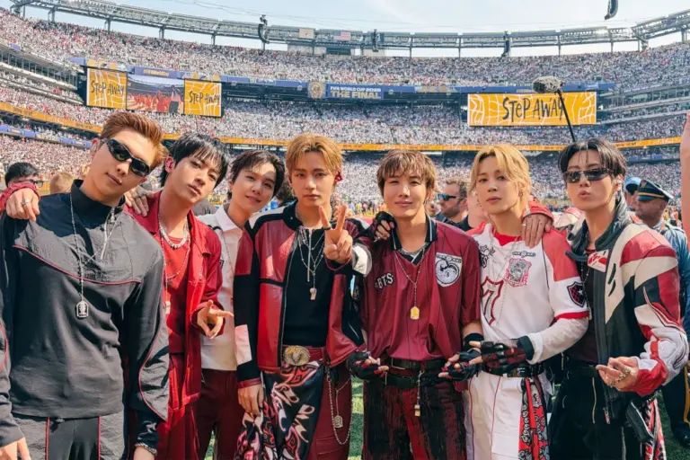 BTS performing at MetLife Stadium during World Cup halftime