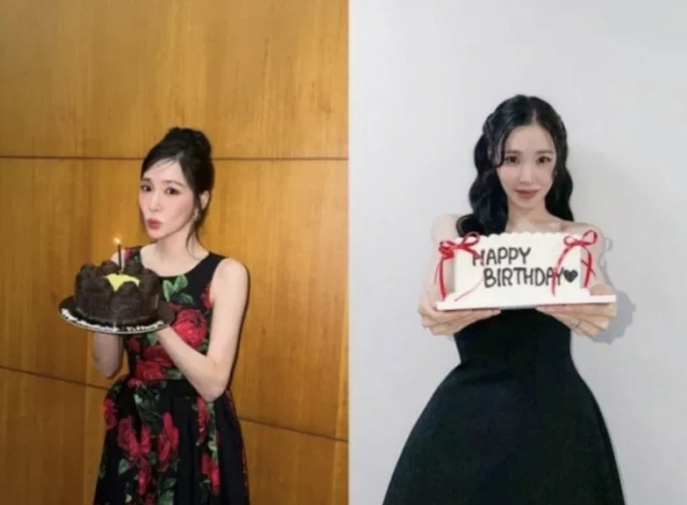 Tiffany Young wearing a party hat and smiling while holding cake